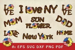 USA flag in sunflower and words with leopard pattern Product Image 1