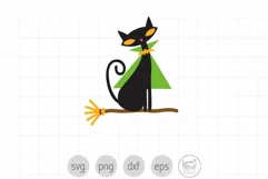 Black Cat on Witch's Broom SVG and Clipart for Halloween Product Image 2