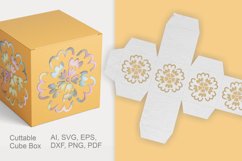 Cuttable Cube Favor Box with Flower Motif Template SVG EPS Product Image 2