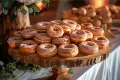 Glazed doughnuts on wooden stand Product Image 1