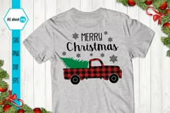 Merry Christmas Truck Svg, Buffalo Plaid Christmas Truck Product Image 1