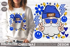 Blue & Gold Glitter Groovy Santa Sublimation Png Design Product Image 1