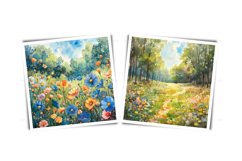 Watercolor field with meadow flowers clipart JPG backdrop Product Image 4