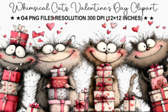 Whimsical Cats Valentine's Day Clipart, Valentine's Day PNG Product Image 1