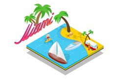 Miami beach concept banner, isometric style Product Image 1