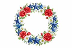 Watercolor patriotic wreath with red roses Memorial Day Product Image 1