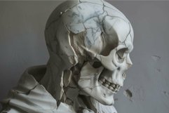 Cracked ceramic skull sculpture profile view Product Image 1
