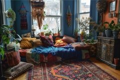 Cozy bohemian chic living room decorated with exotic plants Product Image 1