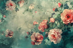 Pink Roses with Green Leaves Background Wallpaper Product Image 1