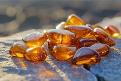 Golden amber stones glistening at sunset Product Image 1