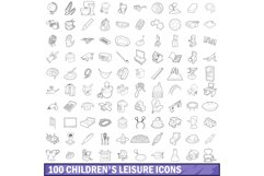 100 children s leisure icons set, outline style Product Image 1