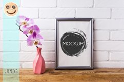 Silver frame mockup with orchid in pink twisted vase Product Image 1