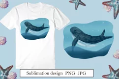 Whale in the sea sublimation design png Product Image 1