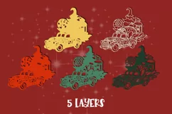 3D Christmas truck svg Papercut Mandala 3d Winter New year Product Image 2