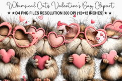 Whimsical Cats Valentine's Day Clipart, Valentine's Day PNG Product Image 1