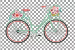 Coral and burgundy red floral bicycles clip art, floral bike Product Image 8