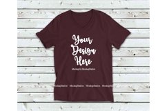 Maroon Shirt Mock Up, Bella Canvas 3005 V-Neck Tshirt Mockup Product Image 1