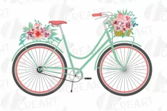 Coral and burgundy red floral bicycles clip art, floral bike Product Image 7