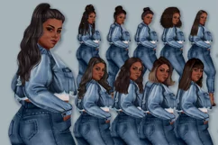 African American Plus size girl clipart, Denim fashion girl Product Image 10