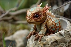 Enchanted fantasy dragon hatchling on rock Product Image 1