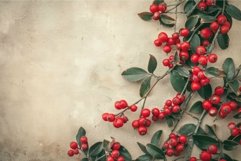Cotoneaster branches with red berries on beige background cr Product Image 1