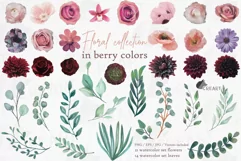 Watercolor bridal flowers on summer berry colors clip art Product Image 1