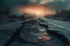 Apocalyptic sunset over damaged roadway Product Image 1