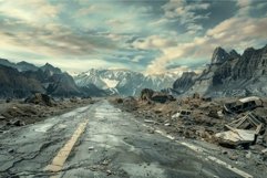 Postapocalyptic mountain road with abandoned cars Product Image 1
