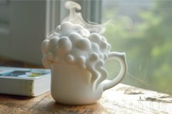 White mug overflowing with sudsy soap forming cloud shapes b Product Image 1