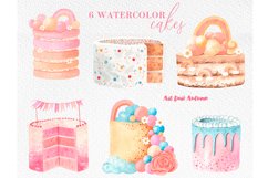 Boho cake clipart, Watercolor birthday cake PNG set Product Image 2