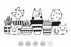 Cats with Cacti and Plant SVG Cut File for Cricut Product Image 1