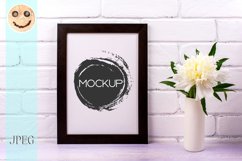 Black brown poster frame mockup with white peony Product Image 1