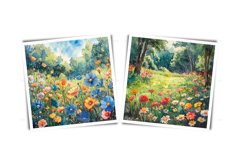 Watercolor field with meadow flowers clipart JPG backdrop Product Image 6