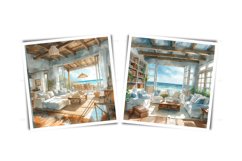 Watercolor houses by the sea clipart - summer house interior Product Image 6