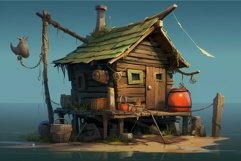 Enchanting seaside wooden hut at dusk Product Image 1