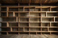 Empty wooden bookshelves in modern interior Product Image 1