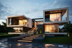 Modern luxury home exterior at twilight Product Image 1