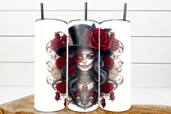 Gothic woman face, gothic roses tumbler sublimation wrap PNG Product Image 1