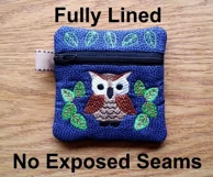 Howard the Owl Zipper Bag / Fully Lined, 4X4 HOOP Product Image 3