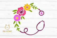 Floral Stethoscope SVG, Nurse Floral Monogram SVG Product Image 2