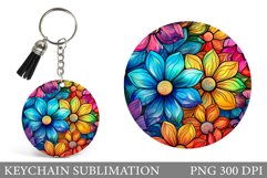 Rainbow Flowers Keychain. Stained Glass Flowers Keychain Product Image 1