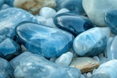 Polished blue gemstones and pebbles close-up Product Image 1