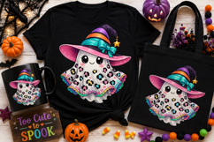 Cute Halloween Ghost PNG | Leopard Witch Hat Sublimation Des Product Image 1