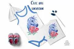 Cute blue unicorn clipart Watercolor Product Image 4