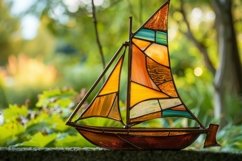 Stained Glass Sailboat Background Wallpaper Product Image 1