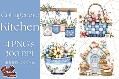 Blue Cottagecore Kitchen Clipart, Vintage Country Floral Png Product Image 1