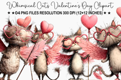 Whimsical Cats Valentine's Day Clipart, Valentine's Day PNG Product Image 1