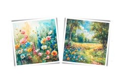 Watercolor field with meadow flowers clipart JPG backdrop Product Image 7