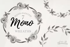 Mono Watercolor 7 Wreaths Flowers Leaves Black & White Product Image 1