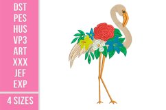 Flamingo with Flowers Embroidery 4 sizes Product Image 1